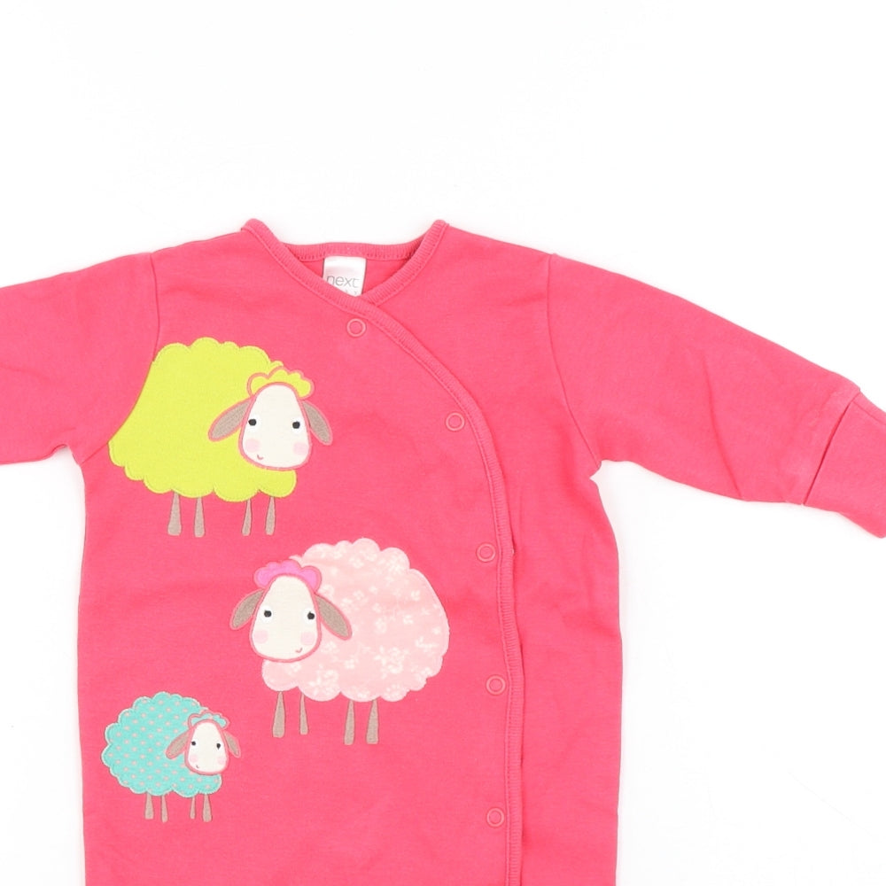 NEXT Girls Pink Geometric Polyester Kaftan Bodysuit Size 12-18 Months Snap - Sheep
