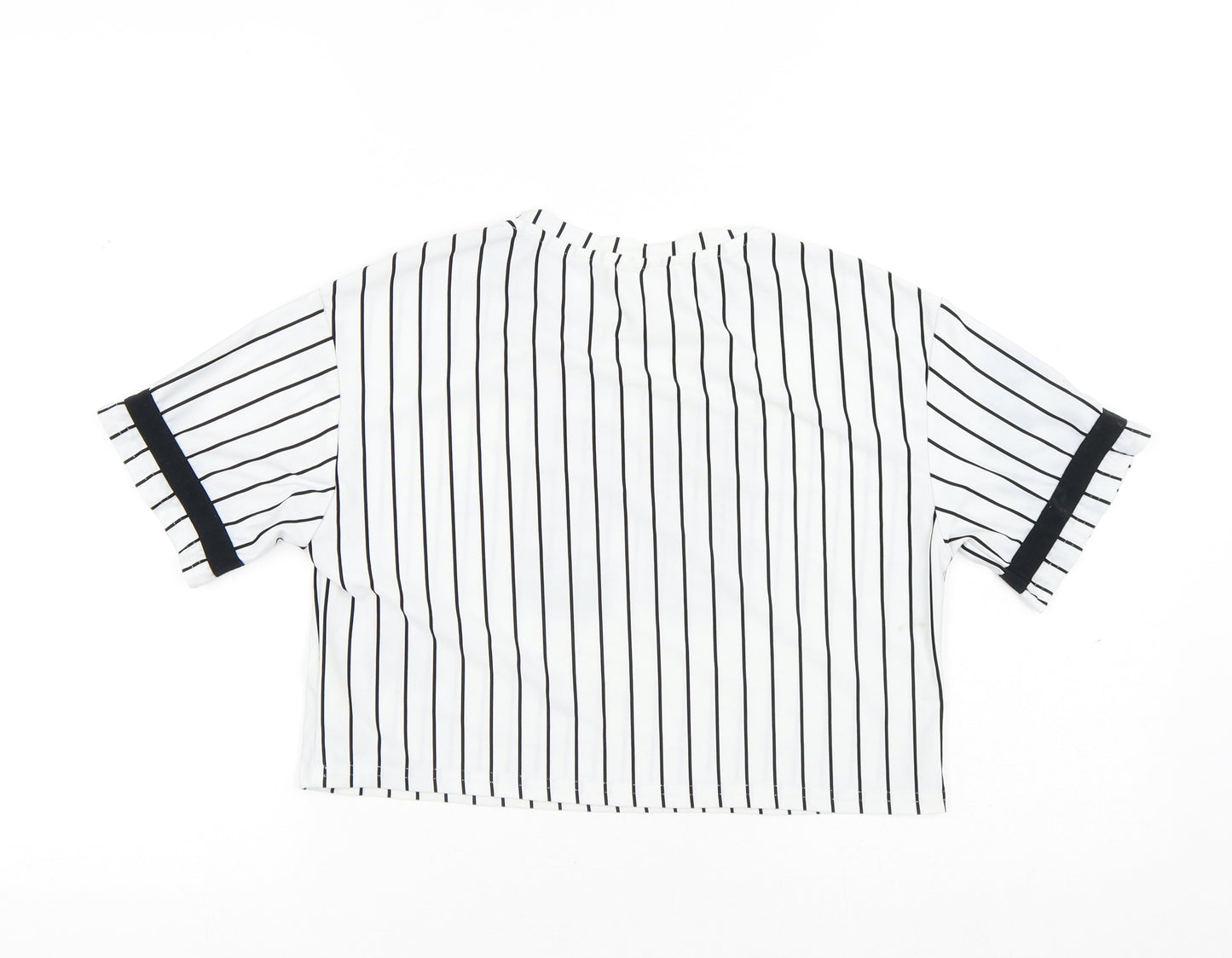 SheIn Girls White Striped Polyester Cropped T-Shirt Size 11-12 Years Round Neck - New York