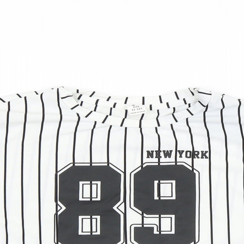 SheIn Girls White Striped Polyester Cropped T-Shirt Size 11-12 Years Round Neck - New York