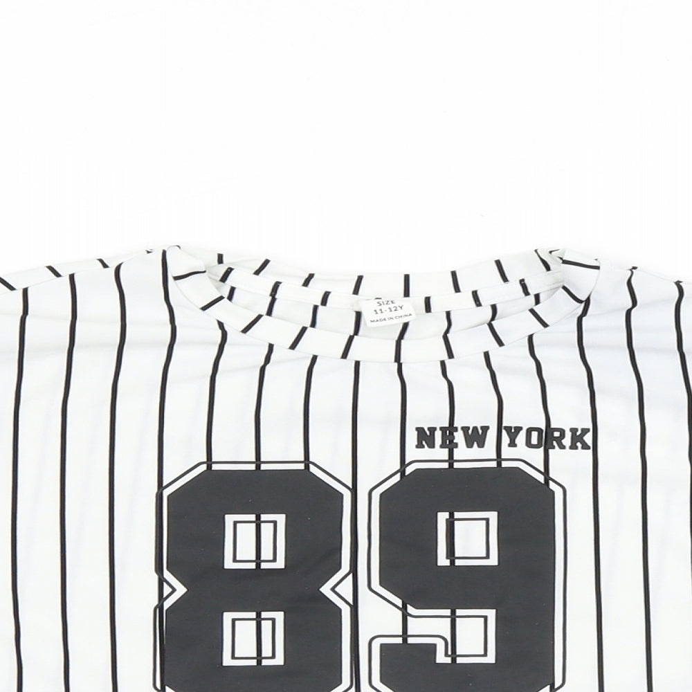 SheIn Girls White Striped Polyester Cropped T-Shirt Size 11-12 Years Round Neck - New York