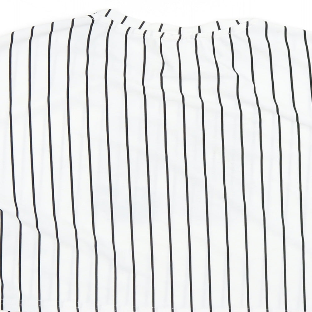 SheIn Girls White Striped Polyester Cropped T-Shirt Size 11-12 Years Round Neck - New York
