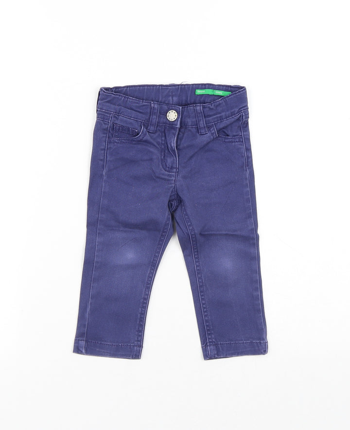 United Colors of Benetton Boys Blue Cotton Capri Jeans Size 12 Months Button