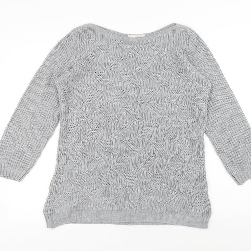 BASSINI Womens Grey Round Neck Acrylic Pullover Jumper Size L