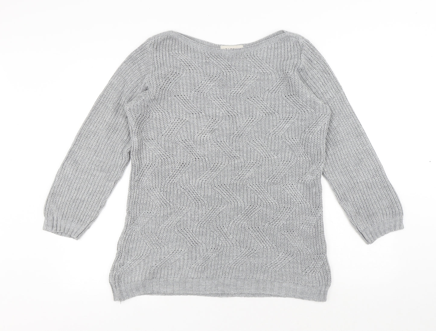 BASSINI Womens Grey Round Neck Acrylic Pullover Jumper Size L