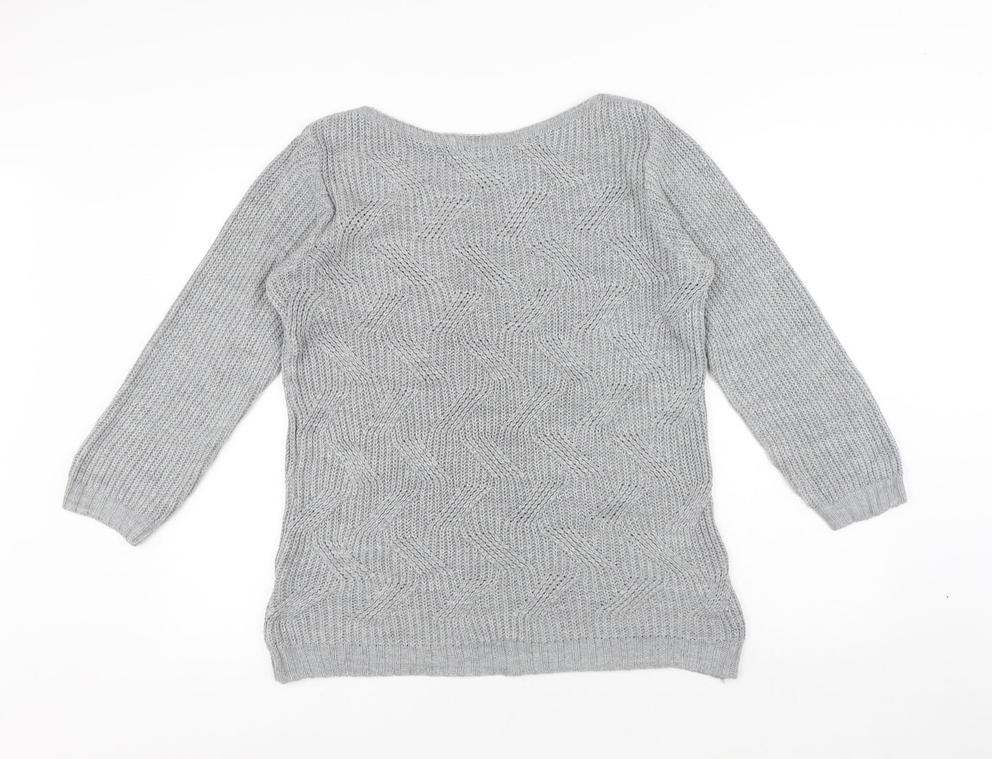 BASSINI Womens Grey Round Neck Acrylic Pullover Jumper Size L