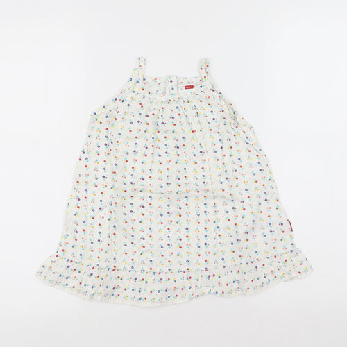 name it Girls White Floral Cotton A-Line Size 12-18 Months Round Neck Zip - Flowers