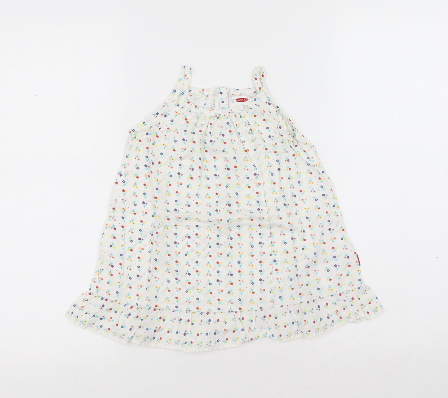 name it Girls White Floral Cotton A-Line Size 12-18 Months Round Neck Zip - Flowers