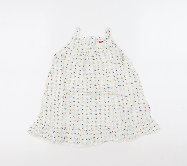 name it Girls White Floral Cotton A-Line Size 12-18 Months Round Neck Zip - Flowers