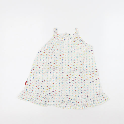 name it Girls White Floral Cotton A-Line Size 12-18 Months Round Neck Zip - Flowers