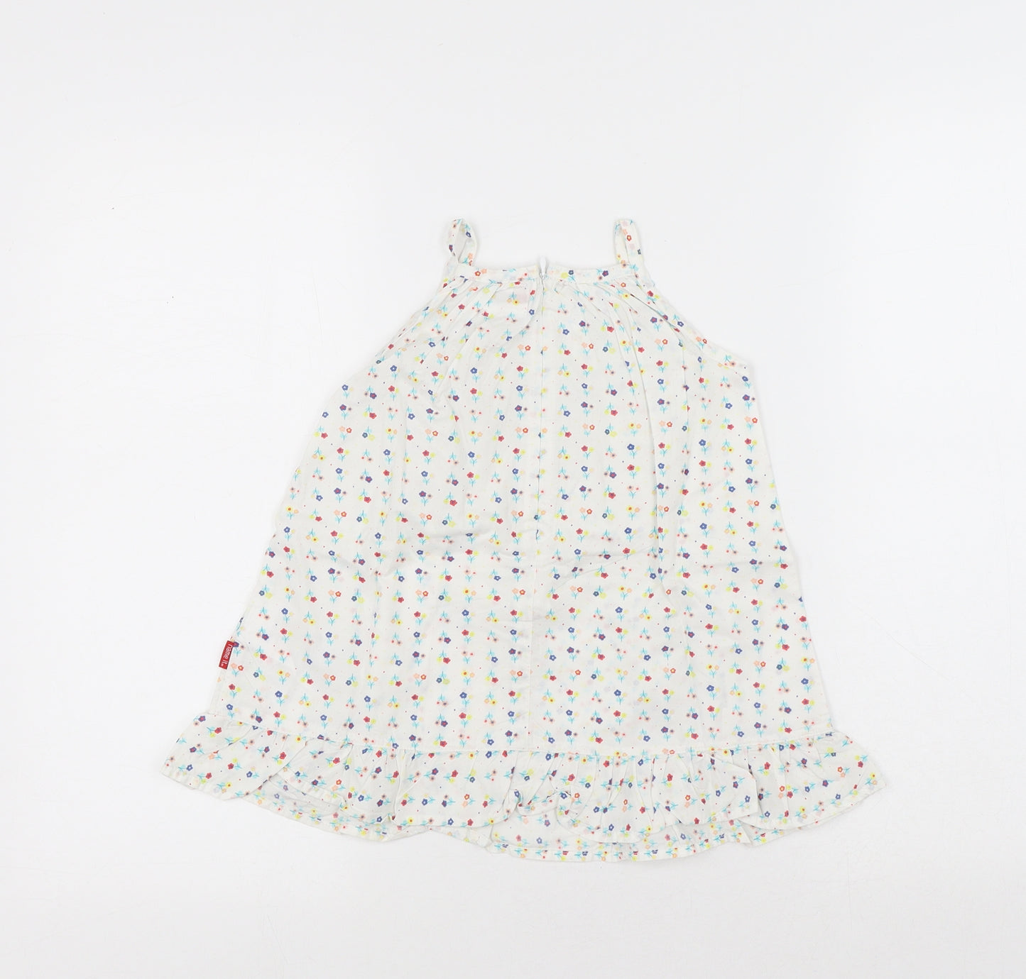 name it Girls White Floral Cotton A-Line Size 12-18 Months Round Neck Zip - Flowers