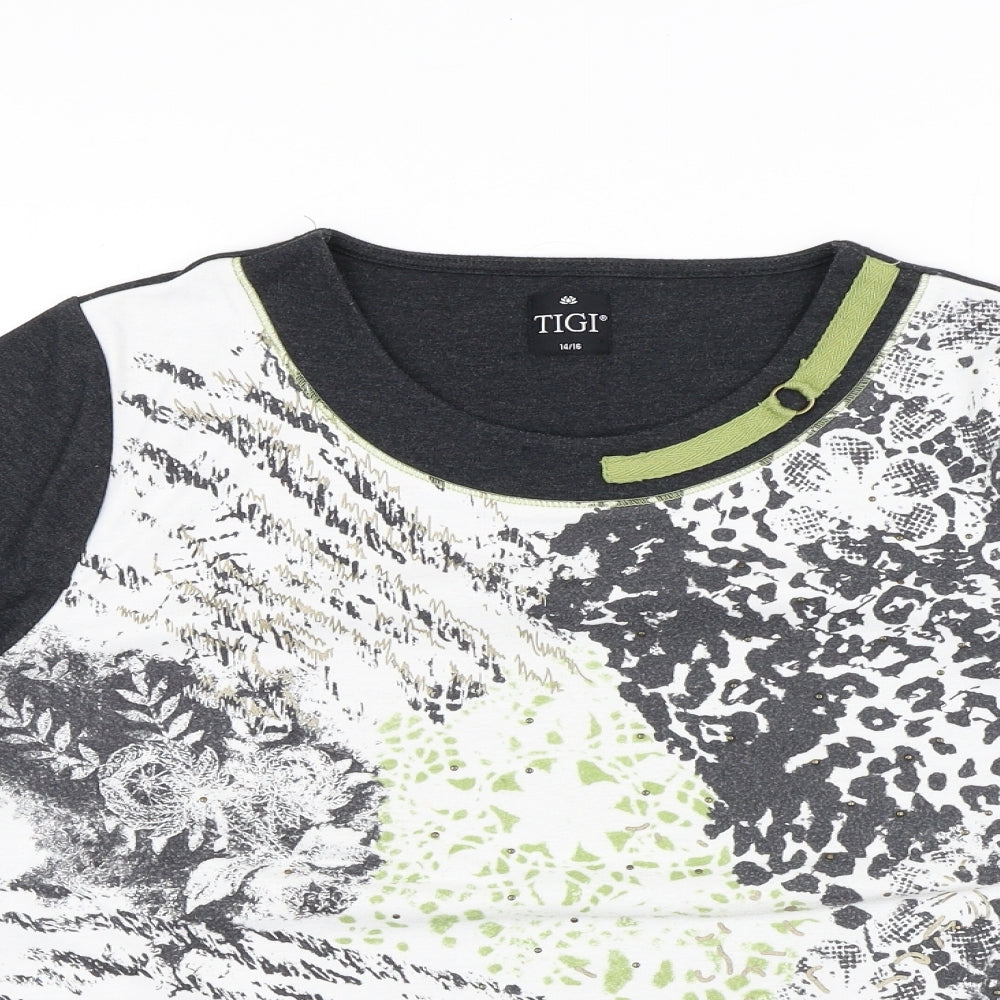 TIGI Womens Multicoloured Geometric Polyester Jersey T-Shirt Size 14 Round Neck