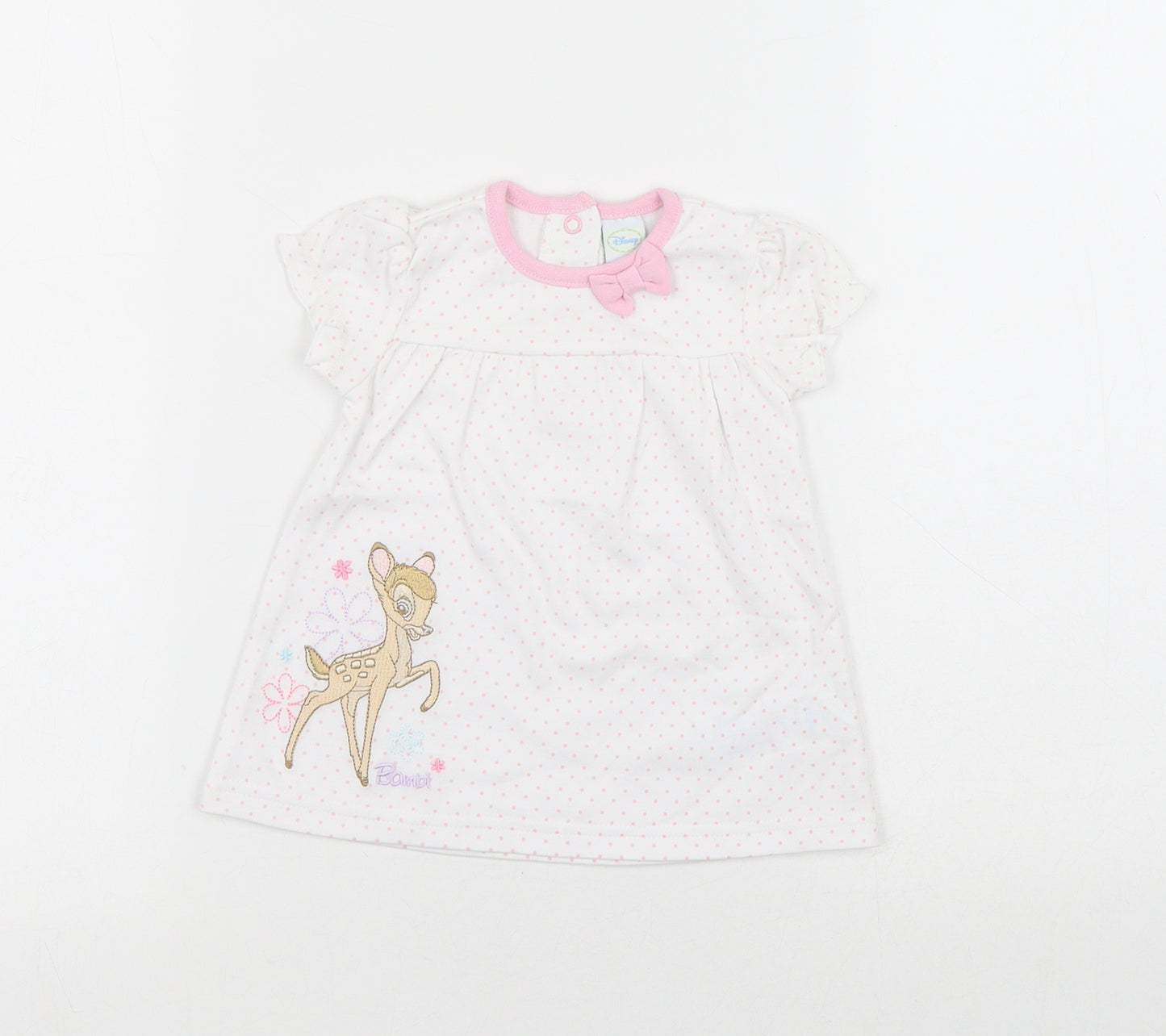 Disney Girls White Geometric Cotton Cami Dress Size 3-6 Months Snap - Bambi