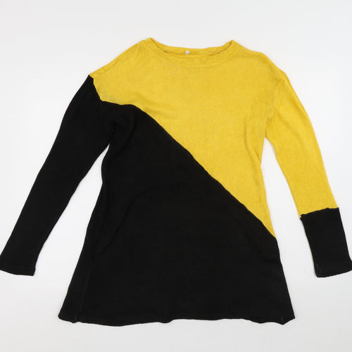 Preworn Womens Yellow Round Neck Geometric Polyester Pullover Jumper Size S