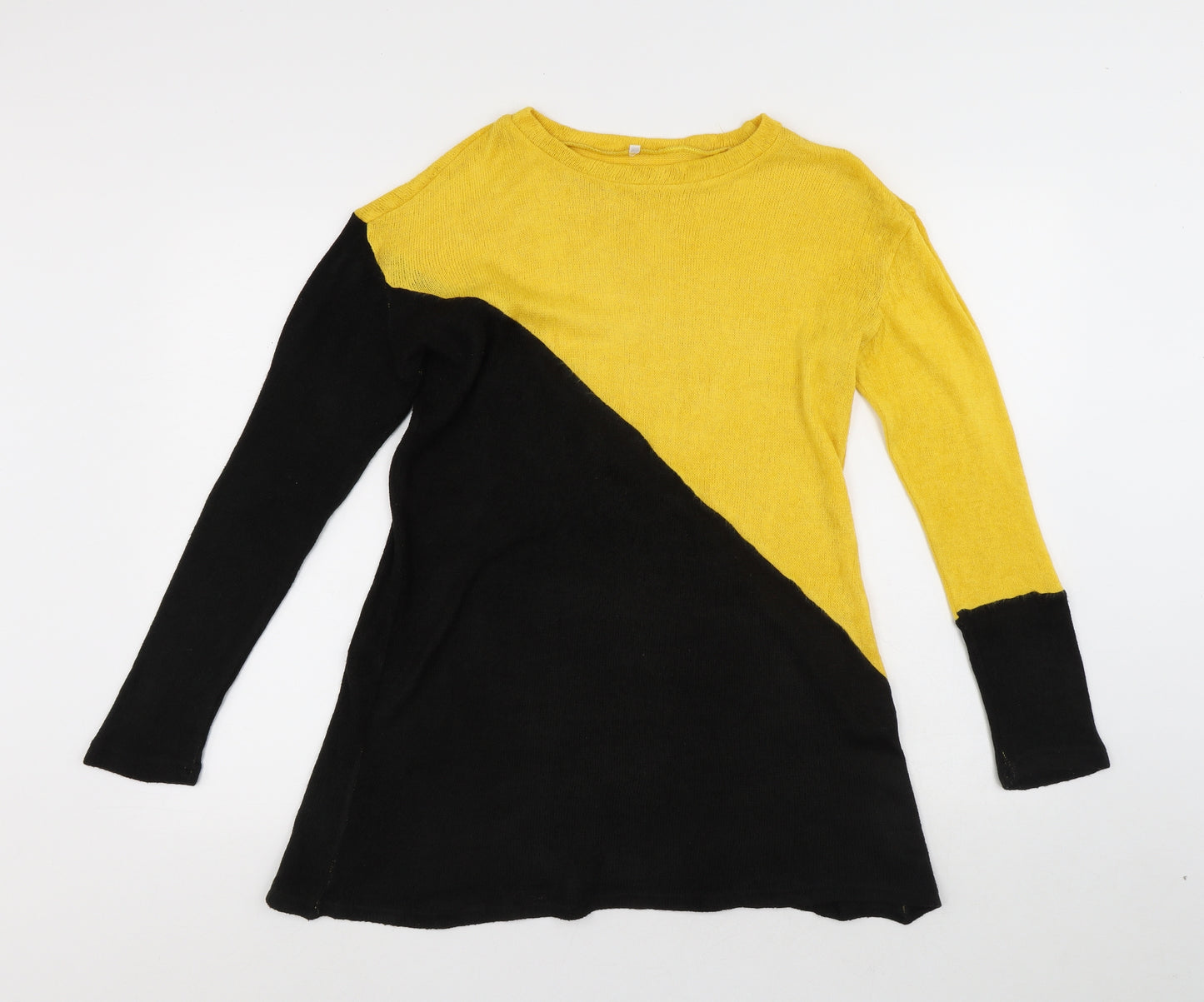 Preworn Womens Yellow Round Neck Geometric Polyester Pullover Jumper Size S