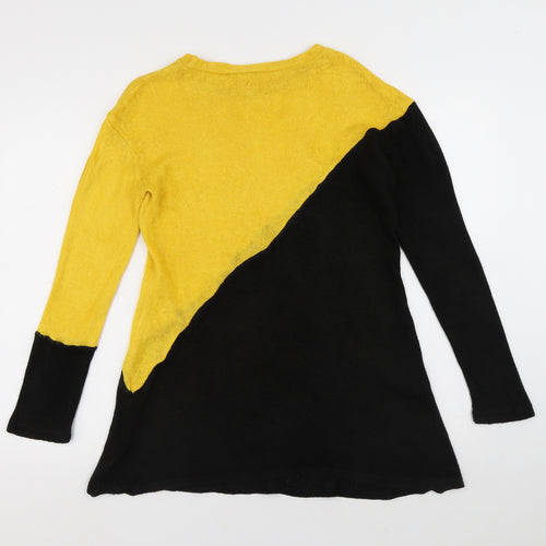 Preworn Womens Yellow Round Neck Geometric Polyester Pullover Jumper Size S