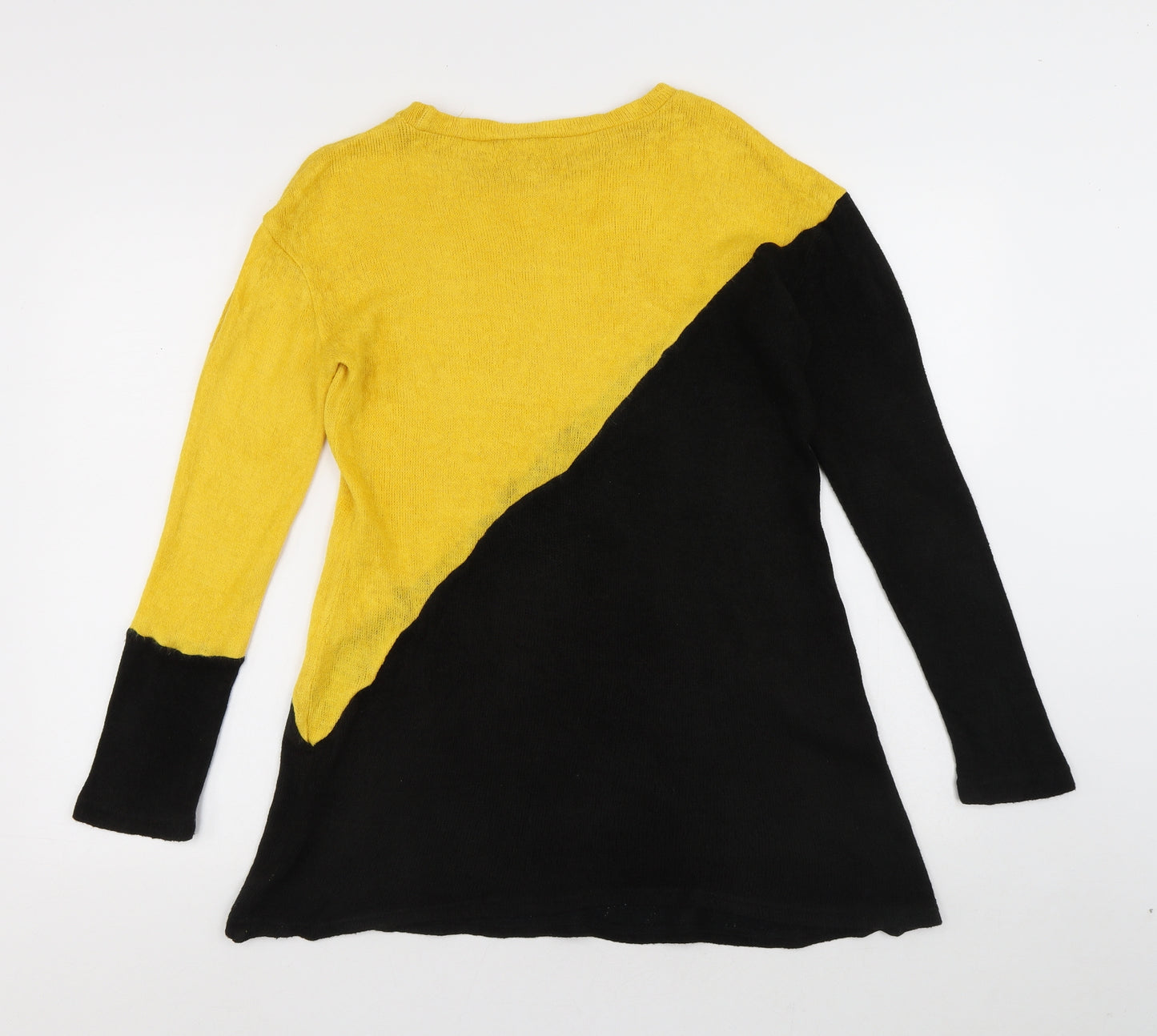 Preworn Womens Yellow Round Neck Geometric Polyester Pullover Jumper Size S