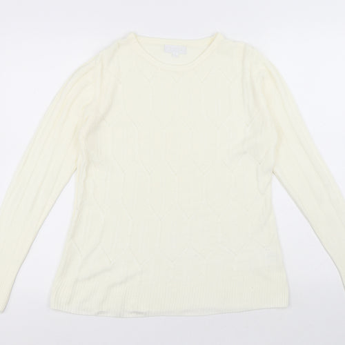 PARAMOUR Womens White Round Neck Acrylic Pullover Jumper Size S