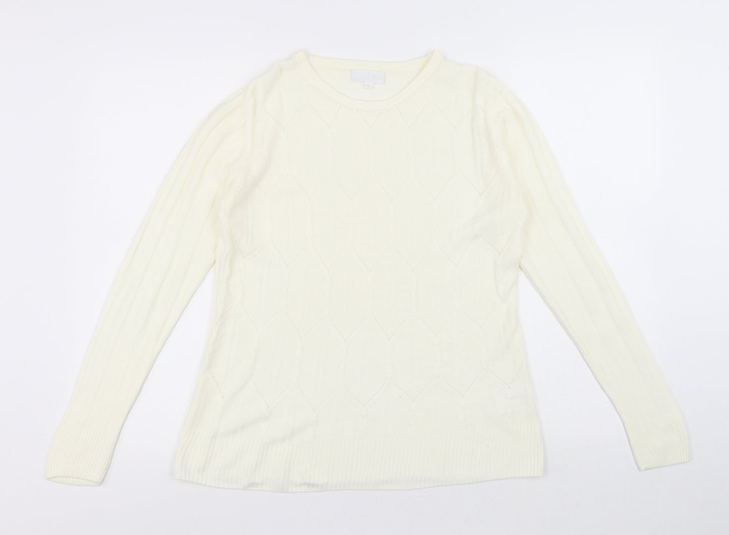 PARAMOUR Womens White Round Neck Acrylic Pullover Jumper Size S