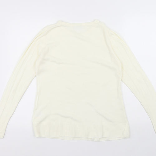 PARAMOUR Womens White Round Neck Acrylic Pullover Jumper Size S