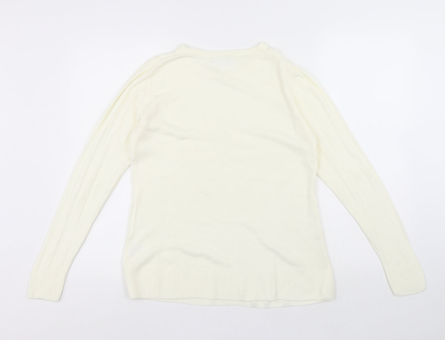 PARAMOUR Womens White Round Neck Acrylic Pullover Jumper Size S