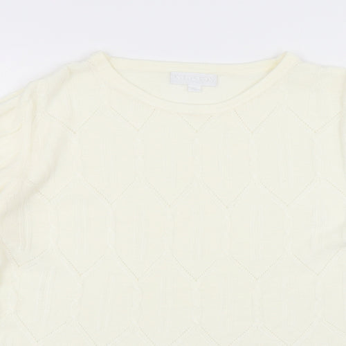 PARAMOUR Womens White Round Neck Acrylic Pullover Jumper Size S