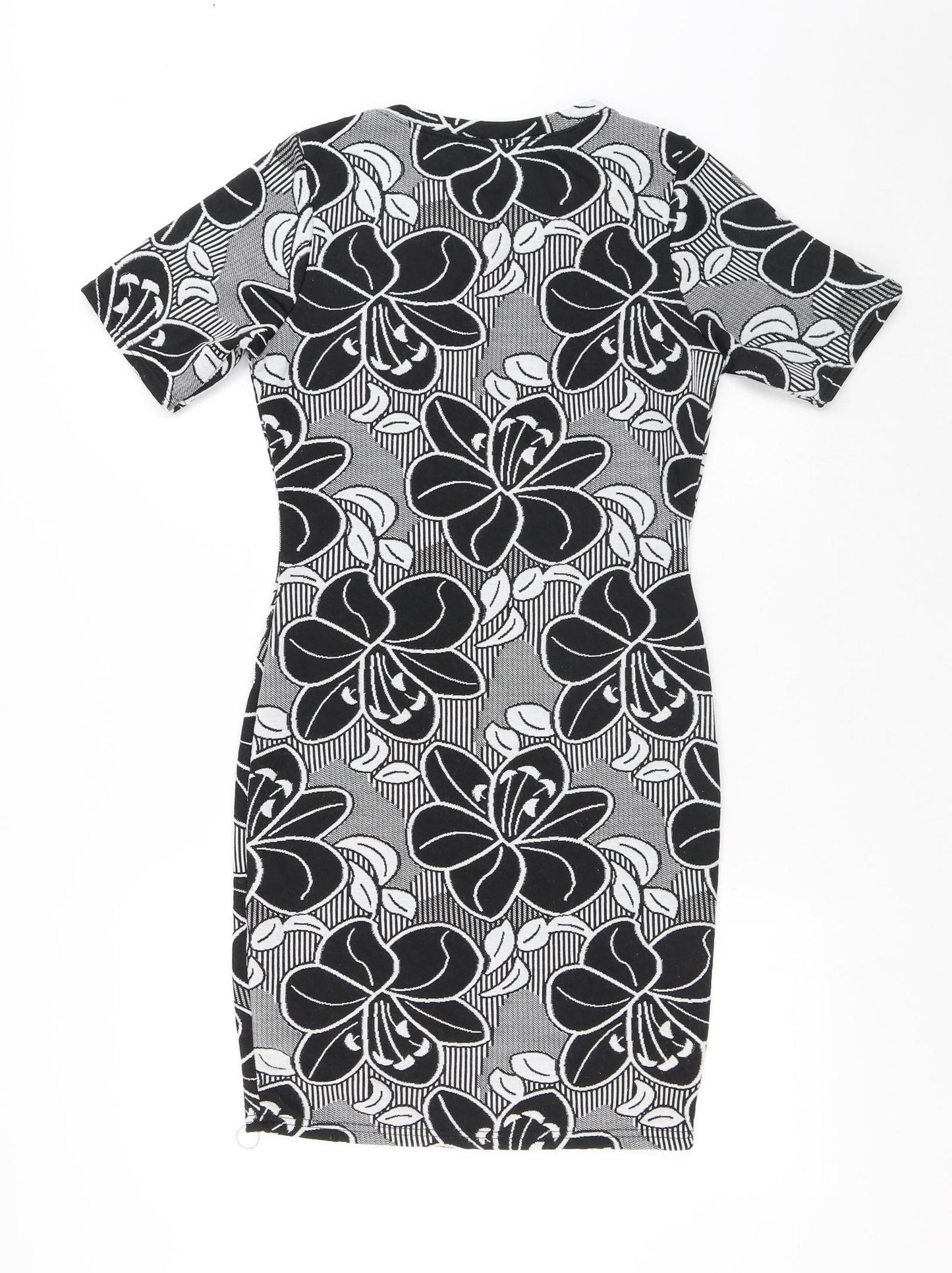 Peacocks Womens Black Floral Polyester A-Line Size 8 Round Neck - Flowers