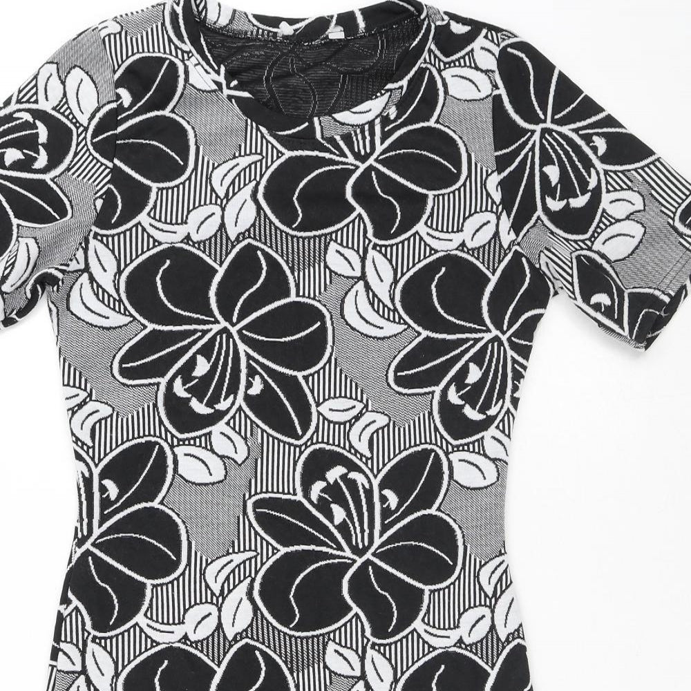 Peacocks Womens Black Floral Polyester A-Line Size 8 Round Neck - Flowers