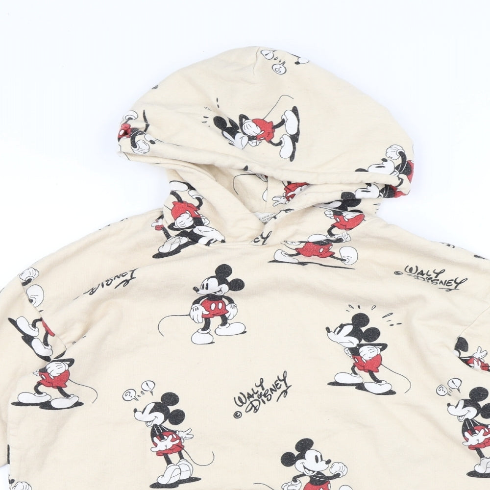 H&M Girls Beige Geometric Polyester Pullover Hoodie Size 10-11 Years - Mickey Mouse