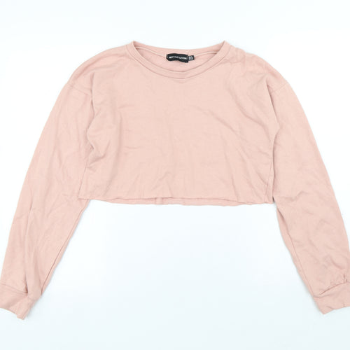 PRETTYLITTLETHING Womens Pink Cotton Pullover Sweatshirt Size 6 - Cropped