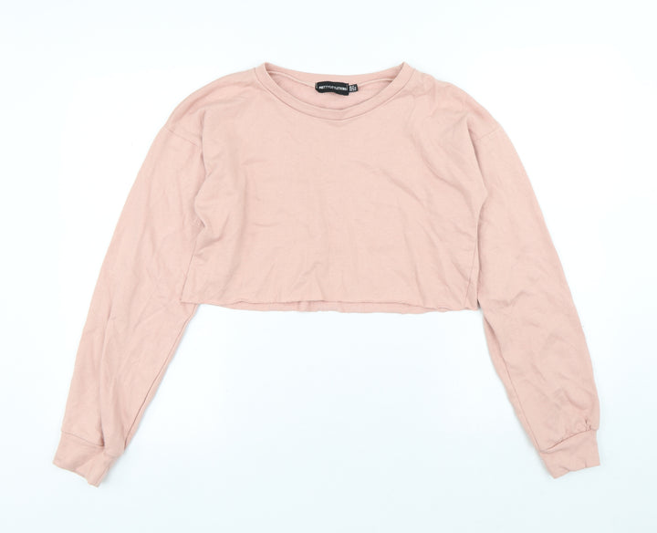 PRETTYLITTLETHING Womens Pink Cotton Pullover Sweatshirt Size 6 - Cropped