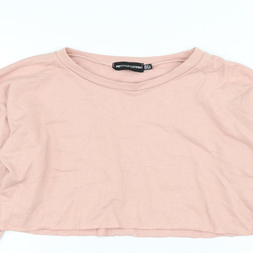 PRETTYLITTLETHING Womens Pink Cotton Pullover Sweatshirt Size 6 - Cropped