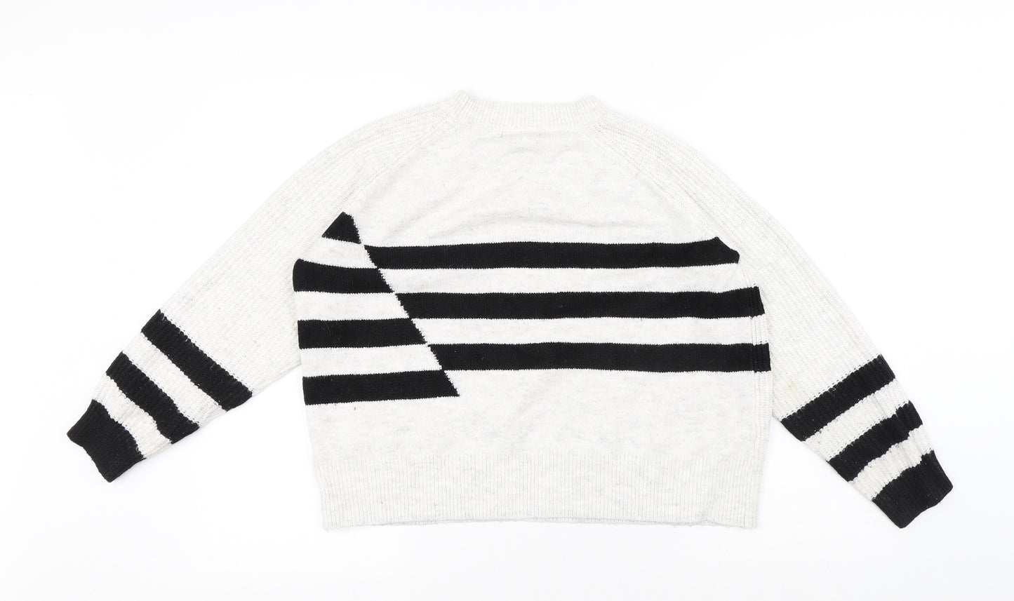 Marks and Spencer Womens White Round Neck Striped Acrylic Pullover Jumper Size M