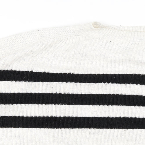 Marks and Spencer Womens White Round Neck Striped Acrylic Pullover Jumper Size M