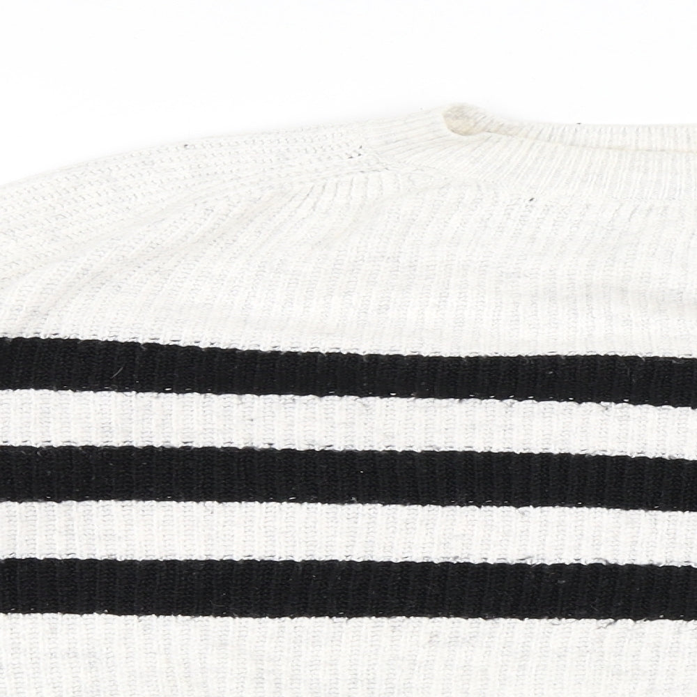 Marks and Spencer Womens White Round Neck Striped Acrylic Pullover Jumper Size M