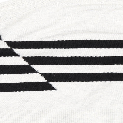Marks and Spencer Womens White Round Neck Striped Acrylic Pullover Jumper Size M