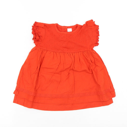 NEXT Girls Red Cotton A-Line Size 3-6 Months Round Neck Button