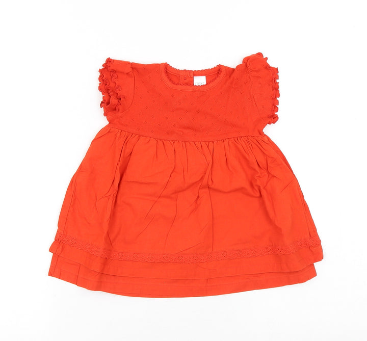 NEXT Girls Red Cotton A-Line Size 3-6 Months Round Neck Button