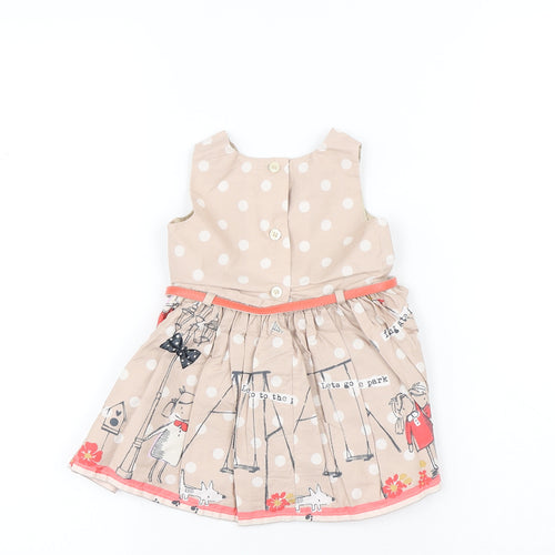 NEXT Boys Beige Geometric Cotton A-Line Size 3-6 Months Round Neck Button - Flowers