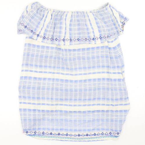 Accessorize Womens Blue Striped Cotton A-Line Size M Off the Shoulder