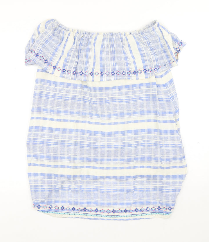 Accessorize Womens Blue Striped Cotton A-Line Size M Off the Shoulder