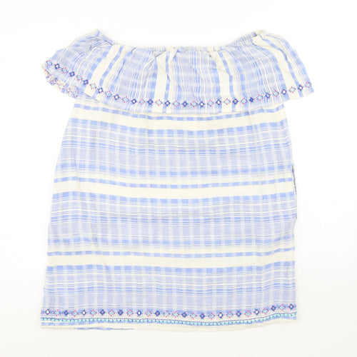 Accessorize Womens Blue Striped Cotton A-Line Size M Off the Shoulder