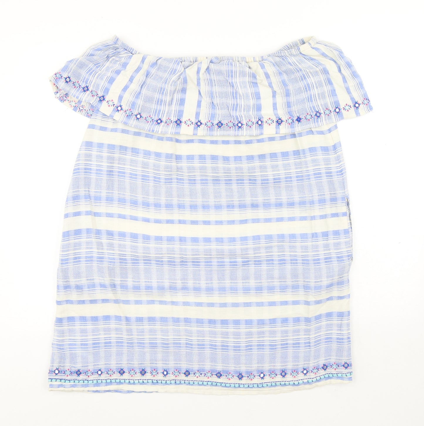 Accessorize Womens Blue Striped Cotton A-Line Size M Off the Shoulder