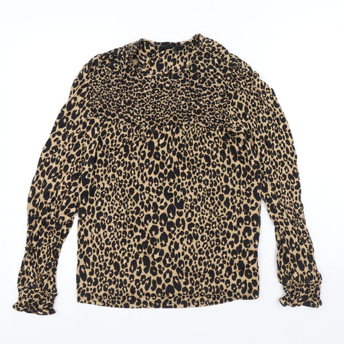 NEXT Womens Multicoloured Animal Print Viscose Basic T-Shirt Size 6 Round Neck - Leopard Print