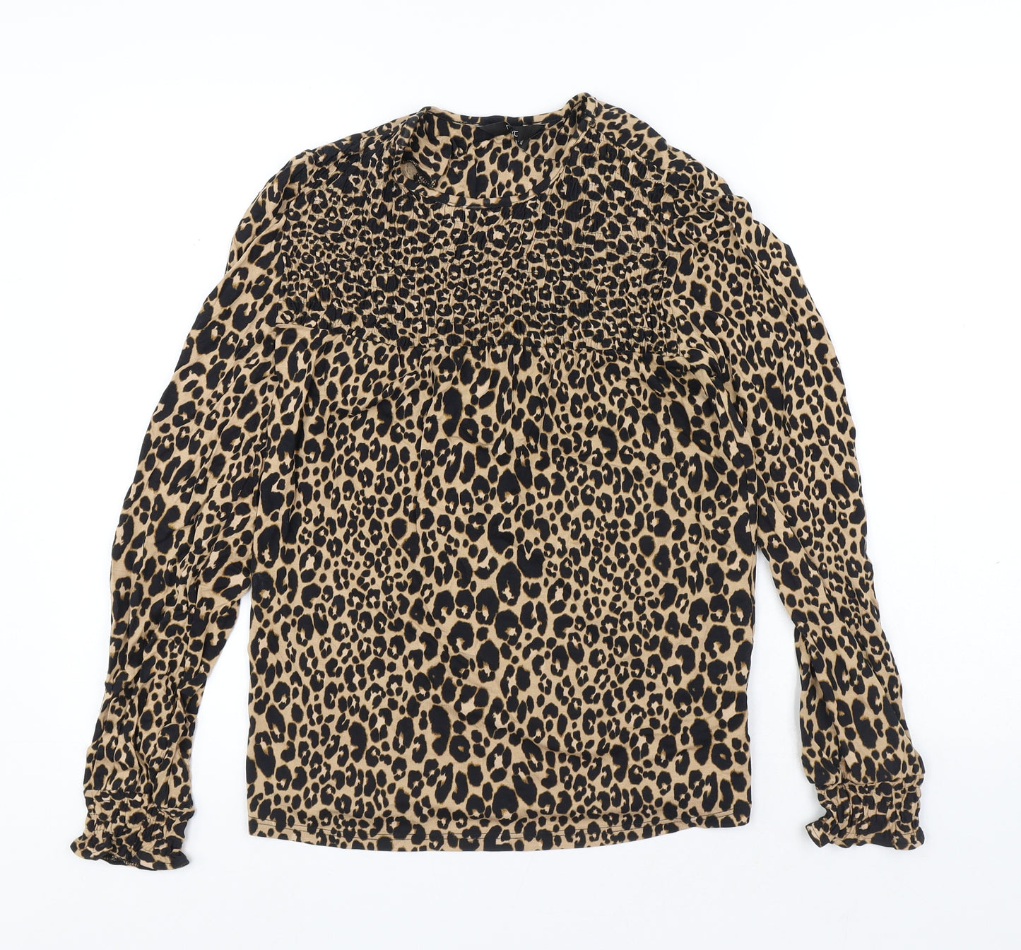 NEXT Womens Multicoloured Animal Print Viscose Basic T-Shirt Size 6 Round Neck - Leopard Print