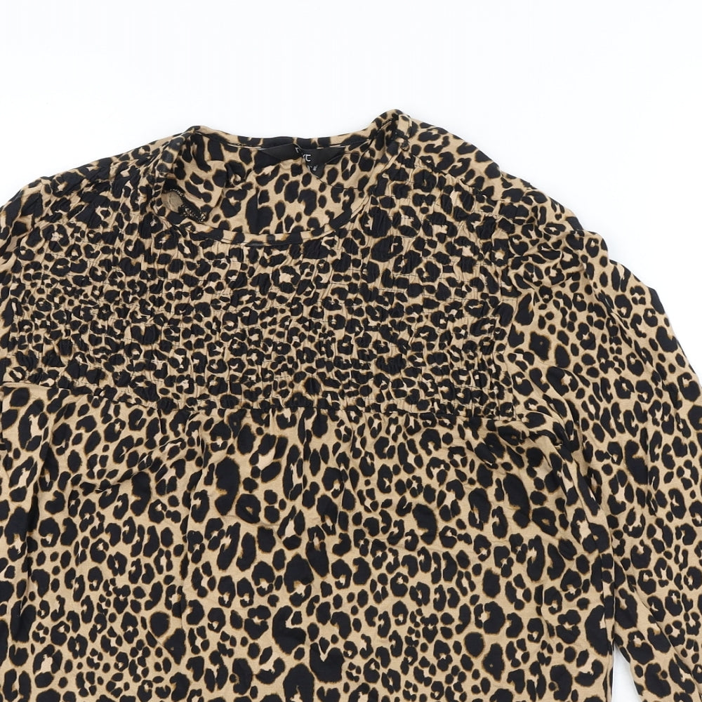 NEXT Womens Multicoloured Animal Print Viscose Basic T-Shirt Size 6 Round Neck - Leopard Print
