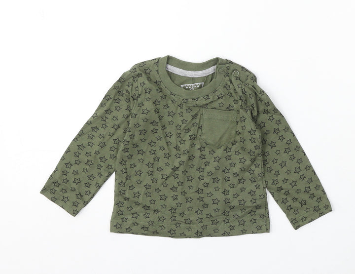 Earlydays Boys Green Geometric Cotton Basic T-Shirt Size 6-9 Months Round Neck - Stars