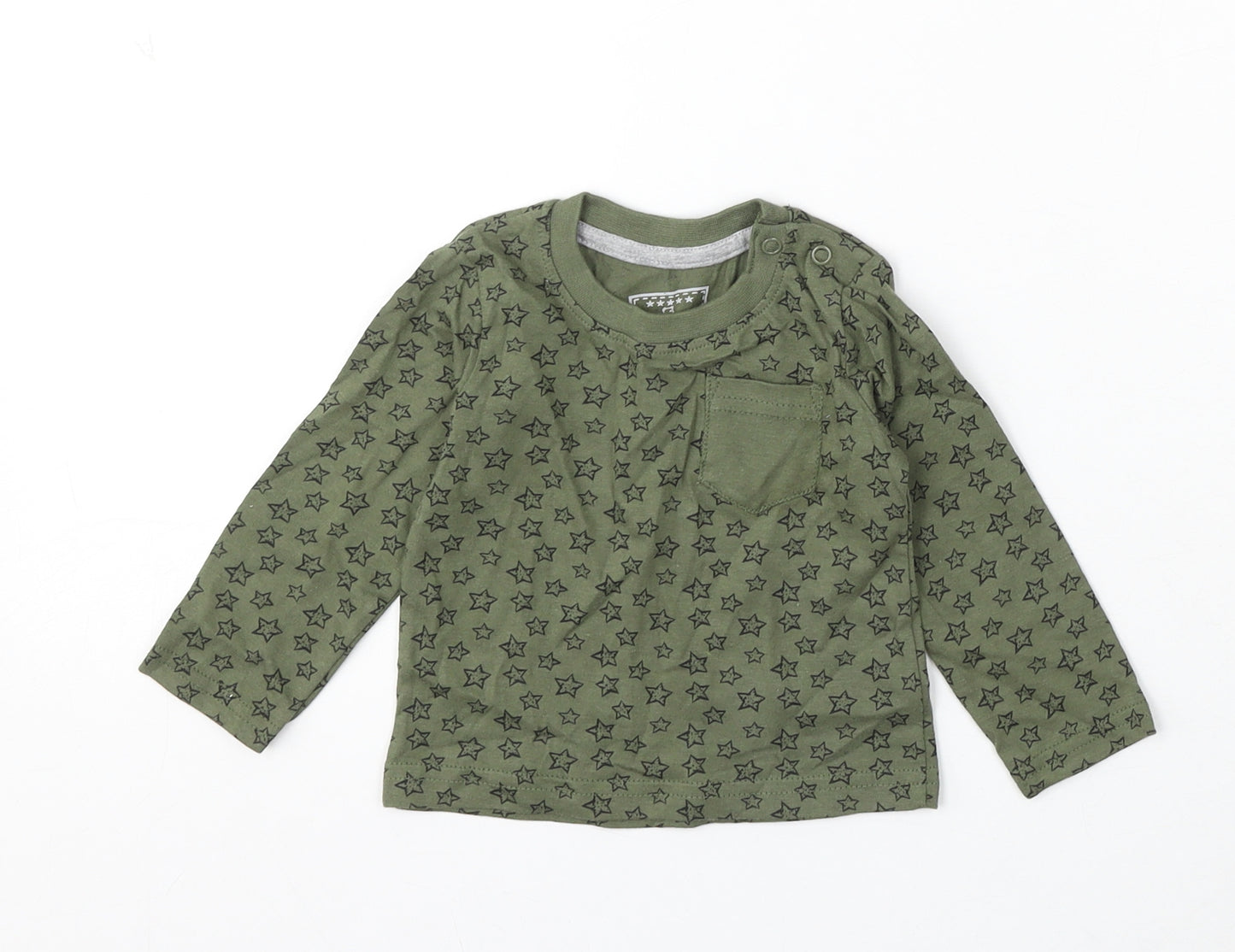 Earlydays Boys Green Geometric Cotton Basic T-Shirt Size 6-9 Months Round Neck - Stars