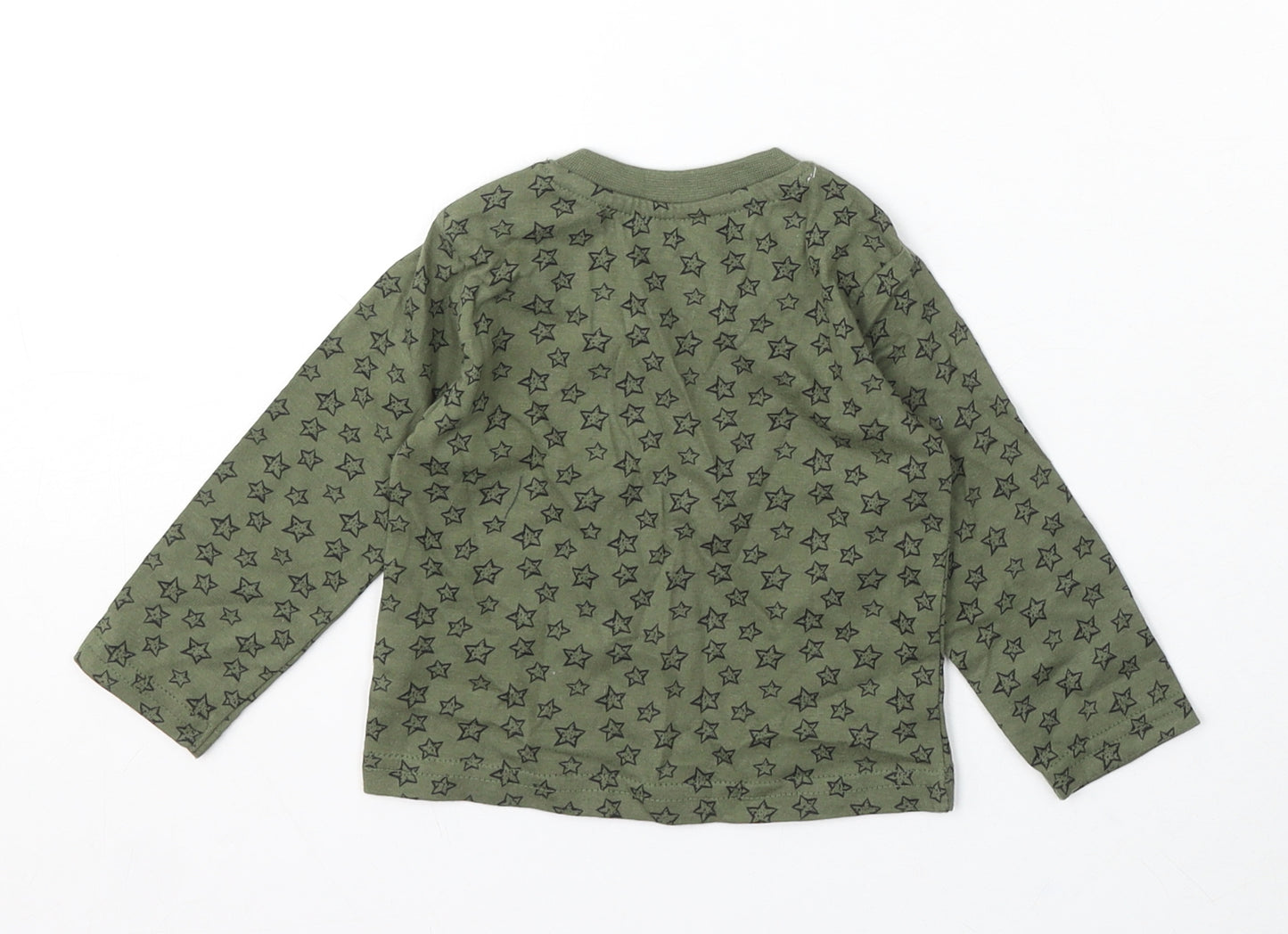 Earlydays Boys Green Geometric Cotton Basic T-Shirt Size 6-9 Months Round Neck - Stars