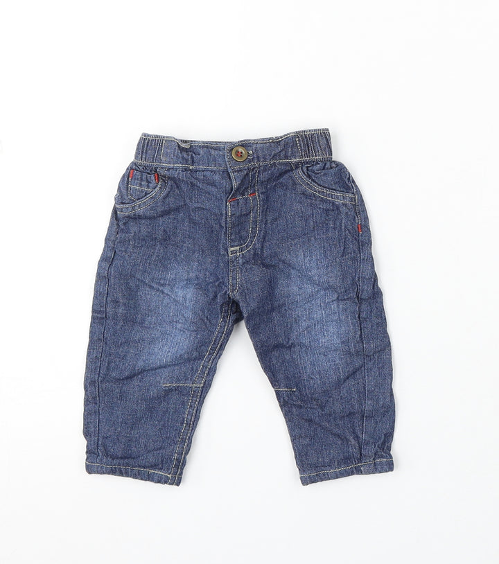 Dunnes Stores Boys Blue Cotton Cargo Trousers Size 3-6 Months Button