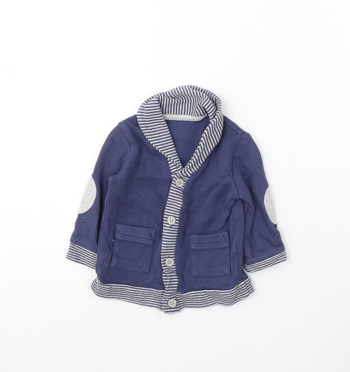 George Boys Blue Striped Cotton Cardigan Jumper Size 3-6 Months Button